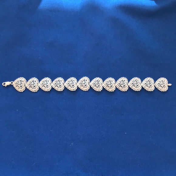 Bolivian Signed SA 925 Vintage Sterling Silver Heart Bracelet - Picture 4 of 12